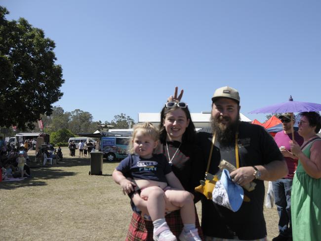 (From left) Astryd Backholer, Kaley Richardson, and Kyail Backholer enjoying their Sunday at the Murphys Creek Chilli Festival. Picture: Isabella Pesch