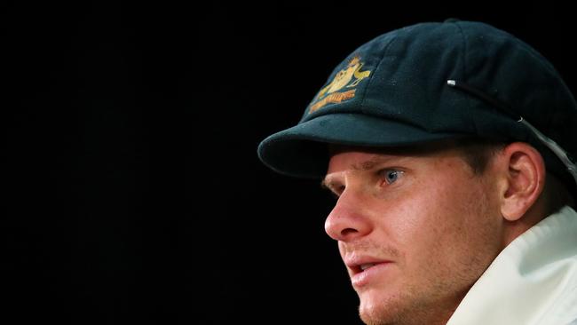 ADELAIDE, AUSTRALIA - DECEMBER 06:  Steve Smith of Australia speaks to the media at the post match press conference after day five of the Second Test match during the 2017/18 Ashes Series between Australia and England at Adelaide Oval on December 6, 2017 in Adelaide, Australia.  (Photo by Mark Kolbe/Getty Images)