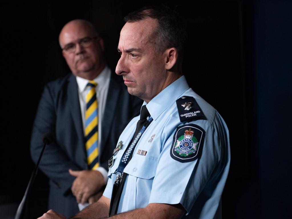 Gold Coast District Superintendent Rhys Wildman (foreground) said Ms Wilkinson’s death had reverberated emotionally throughout the force. Picture: Brad Fleet