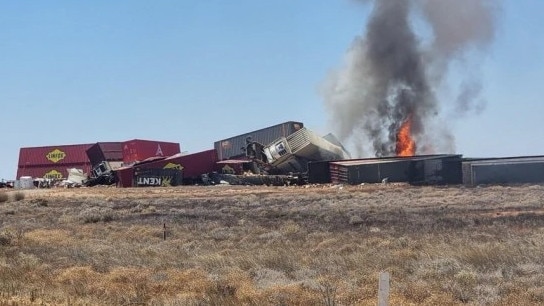 Police were called to Bindarrah at 10.30am on reports of a truck and train crash. Picture: ABC News / Bill Ormonde