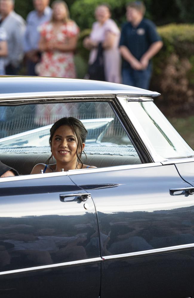 Graduate Josephine Dezdjek arrives at Mary MacKillop Catholic College formal at Highfields Cultural Centre, Thursday, November 14, 2024. Picture: Kevin Farmer