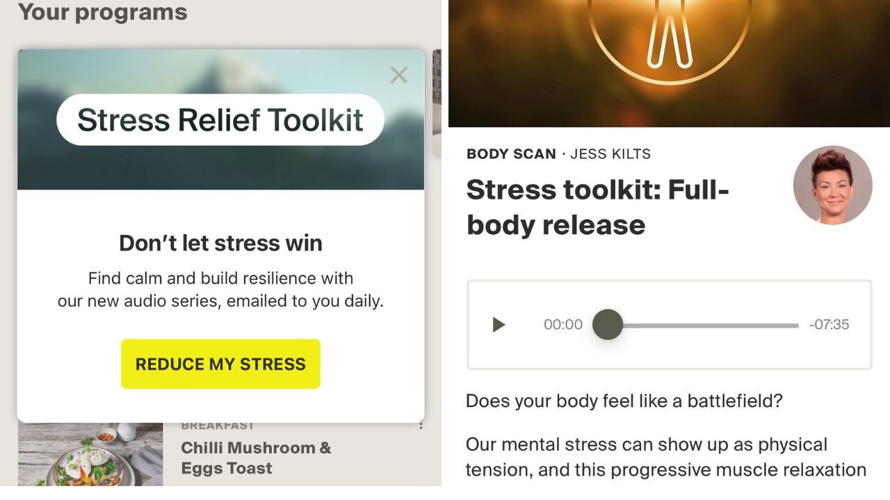 Centr's mindfulness and meditation selection is vast and varied, you can choose from individual meditations to following programs and toolkits. Picture: Centr