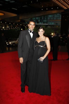 <p>2008 Brownlow Medal. Red carpet arrivals. Daniel Wells and Marie Angela Wells. Picture: Paul Trezise</p>