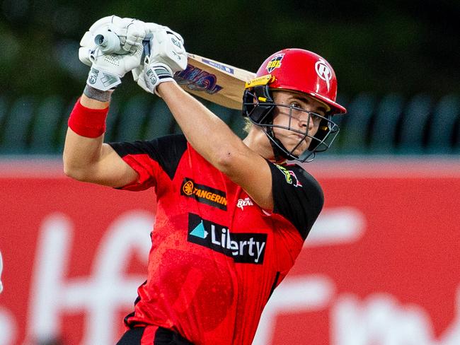 HOBART, AUSTRALIA - JANUARY 14: Jacob Bethell of Melbourne Renegades hits a four during the BBL match between Hobart Hurricanes and Melbourne Renegades at Blundstone Arena, on January 14, 2025, in Hobart, Australia. (Photo by Linda Higginson/Getty Images)