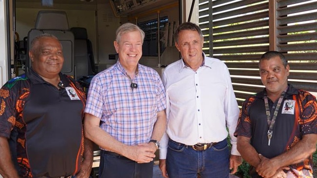 Hope Vale mayor Bruce Gibson, Health and Ambulance Services Minister Tim Nicholls, Member for Cook David Kempton and Hope Vale deputy mayor Barry Bowen.