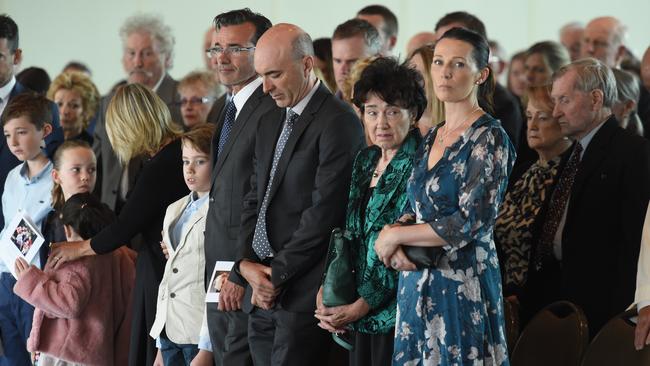 Les Carlyon’s family during the service. Picture: Tony Gough