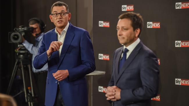 Daniel Andrews and Matthew Guy have taken part in a town hall debate in Box Hill. Picture: Jason Edwards