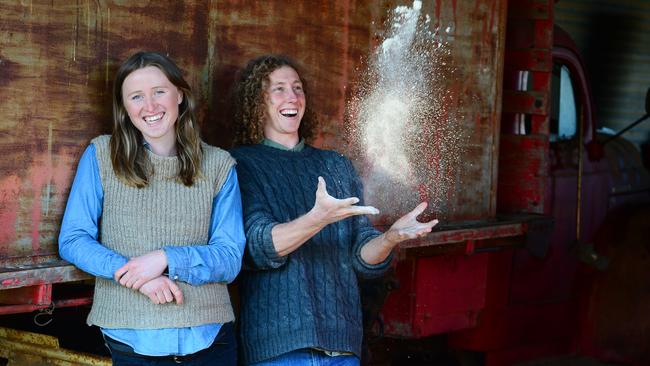 Ian Congdon and Courtney Young run Woodstock Flour at Berrigan, southern NSW. Picture: Zoe Phillips