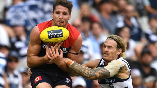 Jesse Hogan in action against Geelong.