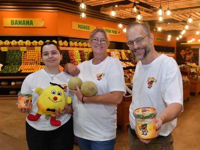 Frosty's Fruit Market opens at Castletown. Hannah Kerswell, Amber Jensen and CEO of Frosty Mango Wholesale Tom Freeland. Picture: Evan Morgan