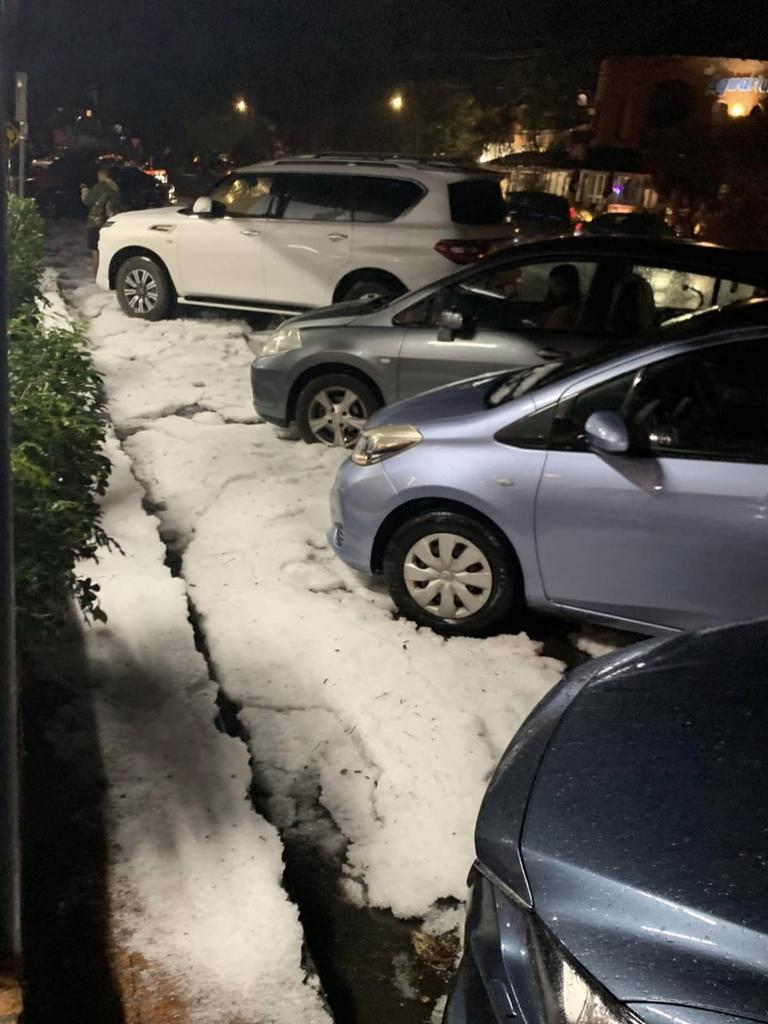 Ankle-deep snow covered Byron Bay following an intense hailstorm. Picture: Supplied/Facebook