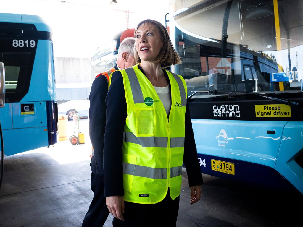 Minister for Transport Jo Haylen at Leichhardt bus depot. Photo: Tom Parrish