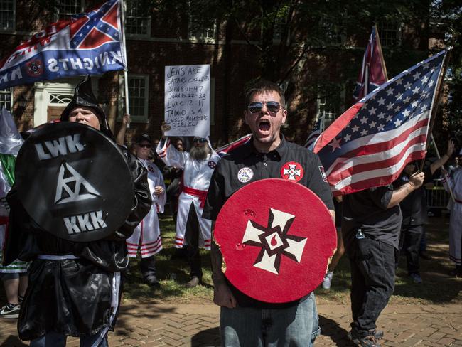 Ku Klux Klan protesters in Charlottesville, Virginia. Picture: AFP