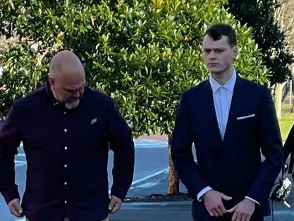 Jack Williams (right), 20, of Berkeley Vale arrives at Wyong Local Court at a previous appearance charged with drug and firework offences. Picture: NewsLocal