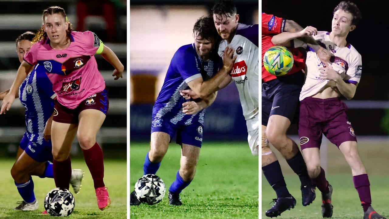 Three of FQPL Northern's toughest footballers. Monika Anderson (MA Olympic), Kristian Vecchio (Brothers) and George McGovern (MA Olympic). All three pictures taken by Sharon Woodward.