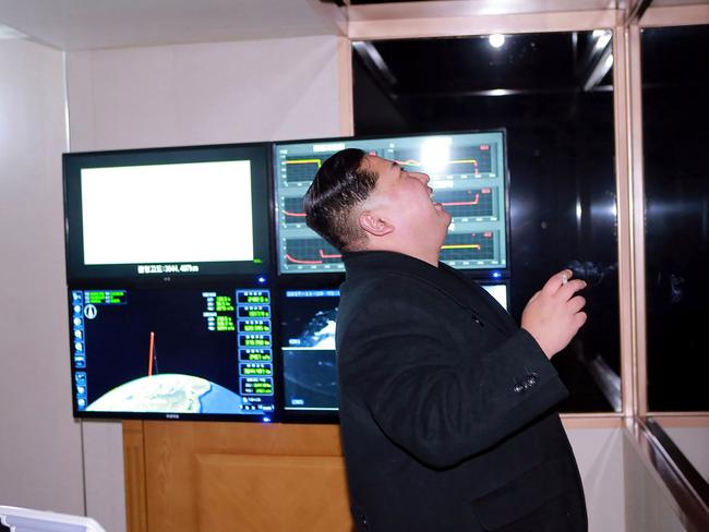 North Korean leader Kim Jong-un watches the launch of the Hwasong-15 missile. Picture: KCNA/AFP