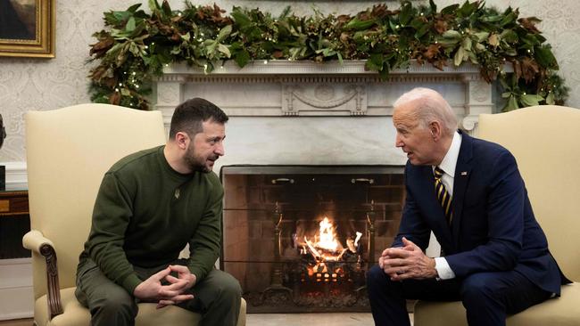 US President Joe Biden and Ukrainian President Volodymyr Zelensky meet in the Oval Office of the White House.