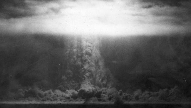 A nuclear bomb detonates at Maralinga, South Australia, in 1956.