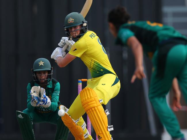 Ellyse Perry bats during the third ODI against Pakistan in Kuala Lumpur.