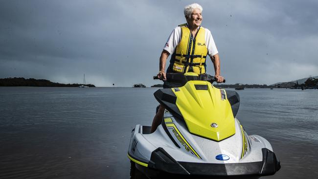 Still a livewire: Dawn Fraser, 83, jet skiing on the Noosa River. Picture: Lachie Millard.