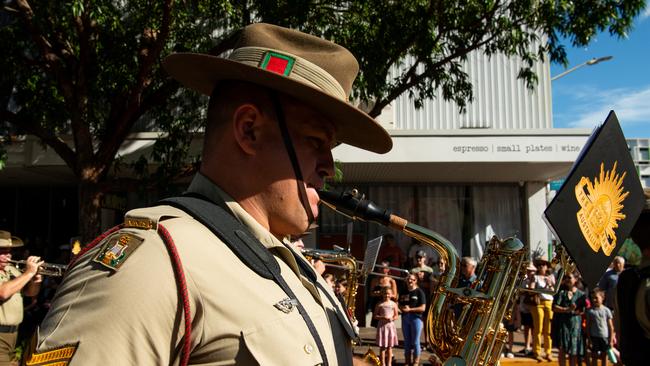 The Anzac Day march through Knuckey Street in Darwin. Picture: Pema Tamang Pakhrin