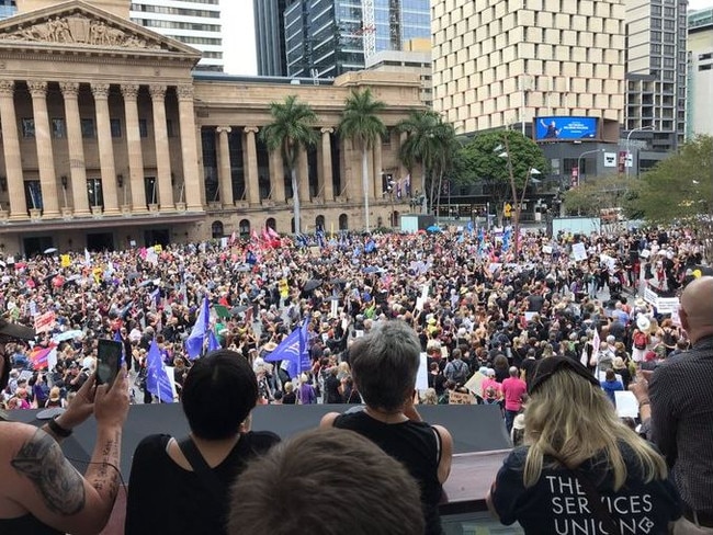 Thousands of women have gathered for the March4Justice event in Brisbane CBD. Picture: RACQ