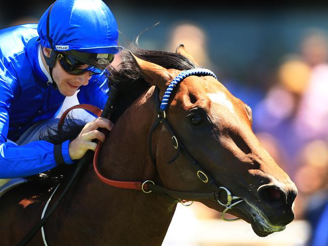 Sam Clipperton wins race 2 on Hauraki for Godolphin during Royal Randwick races. pic Mark Evans