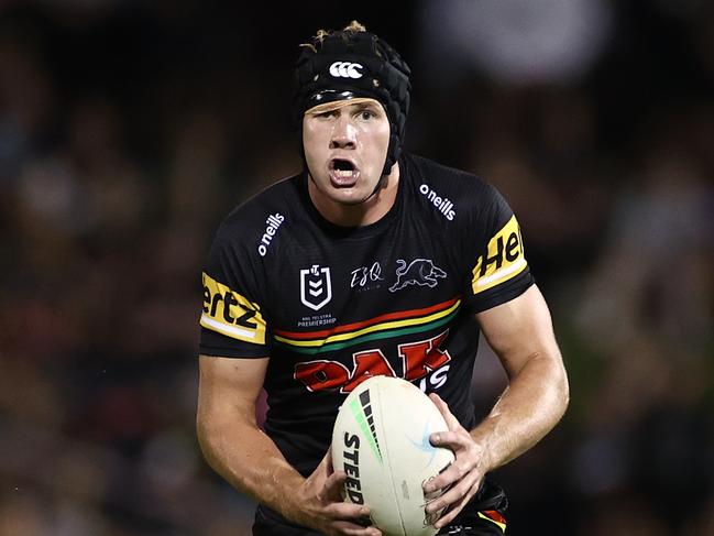 SYDNEY, AUSTRALIA - MARCH 25: Matt Burton of the Panthers runs the ball during the round three NRL match between the Penrith Panthers and the Melbourne Storm at Panthers Stadium on March 25, 2021, in Sydney, Australia. (Photo by Cameron Spencer/Getty Images)