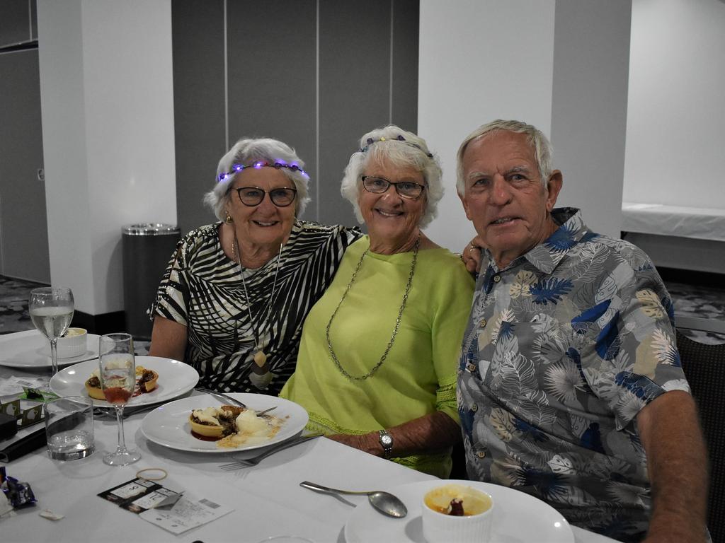 Eric and Betty Byrnes and Margaret Greenwood at the Grafton District Services Club 2021 Melbourne Cup Luncheon.