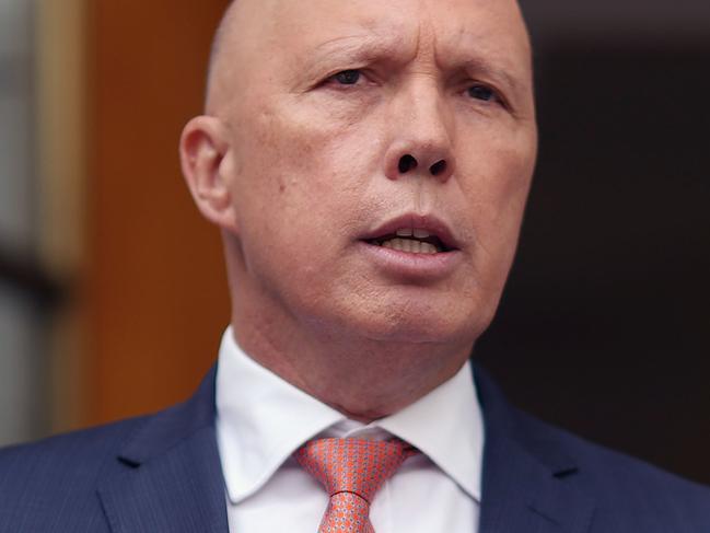 CANBERRA, AUSTRALIANewsWire Photos MARCH 01, 2022: Defence Minister Peter Dutton spoke to media at a press conference at Parliament House in Canberra.Picture: NCA NewsWire / Gary Ramage