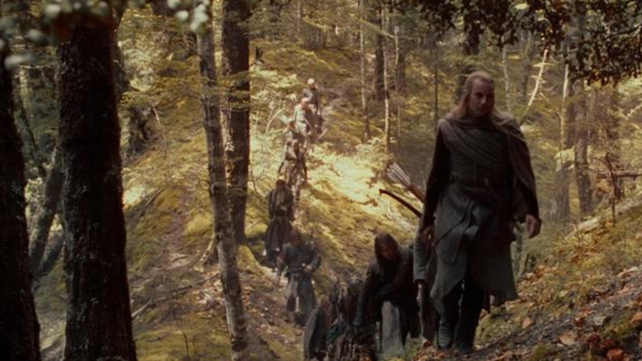 The gang traipsed through the forest around Lake Wakatipu to film Lothlorien scenes.