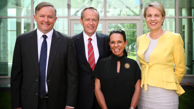 Anthony Albanese, Bill Shorten, Linda Burney and Tanya Plibersek at Parliament House in Canberra.