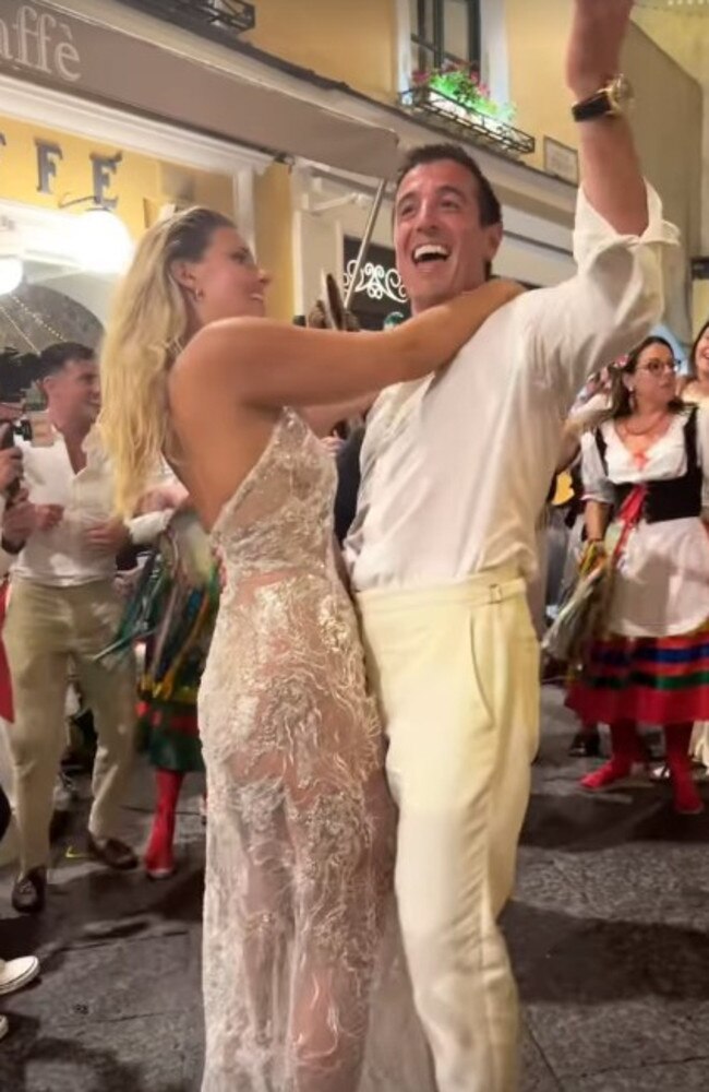 Tash Oakley and Theo Chambers took their pre-wedding celebrations to the streets of Capri. Picture: Instagram