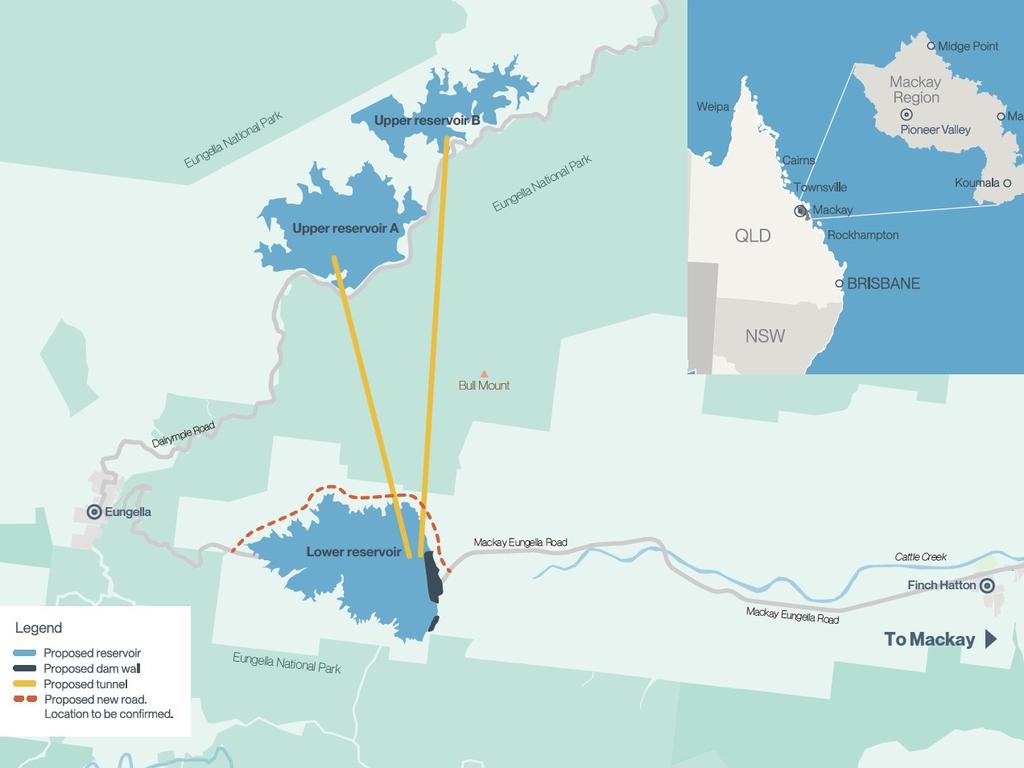 The location of the proposed reservoirs for the Pioneer-Burdekin Pumped Hydro Project. Picture: Queensland Hydro