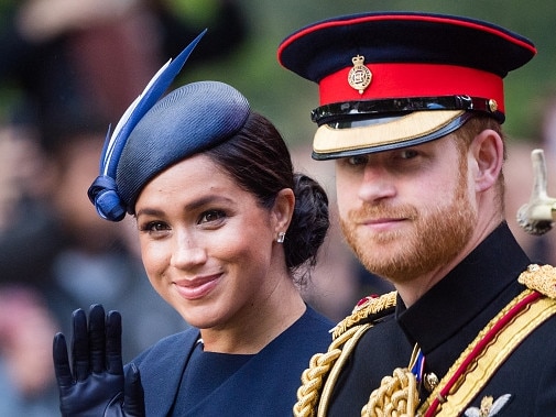 COMP IMAGE - DO NOT USE LONDON, ENGLAND - JUNE 08: Prince Harry, Duke of Sussex and Meghan, Duchess of Sussex ride by carriage down the Mall during Trooping The Colour, the Queen's annual birthday parade, on June 08, 2019 in London, England. (Photo by Samir Hussein/Samir Hussein/WireImage)