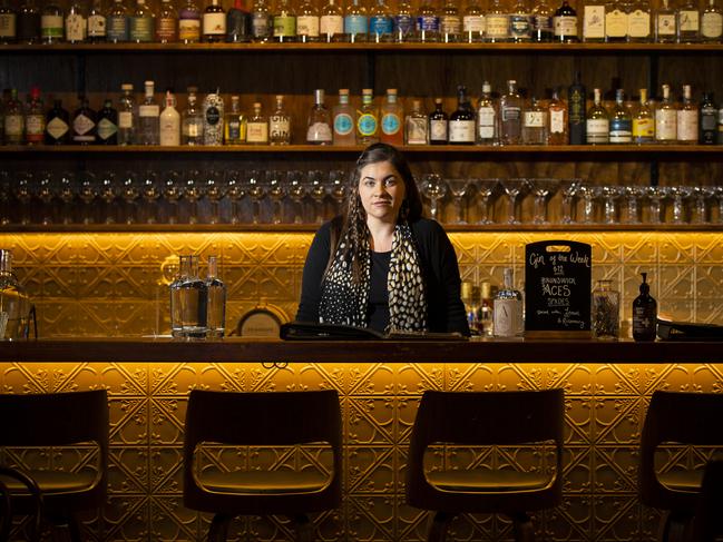 Society bar owner Angela Nichols behind the bar at the Salamanca venue. Picture: RICHARD JUPE