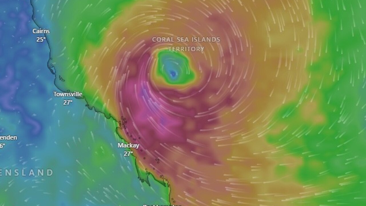 Coastal residents between Townsville and Mackay are specifically warned of the dangerous storm tide. Picture: Windy.com