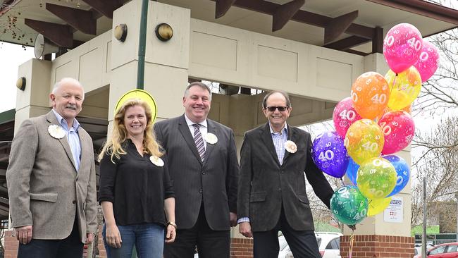 The Camberwell Sunday Market turned 40 in 2016. Pictured are Kevin Walsh, Leah Annetta, former Boroondara Mayor Jim Parke and Ken McQualter. Picture: Stephen Harman