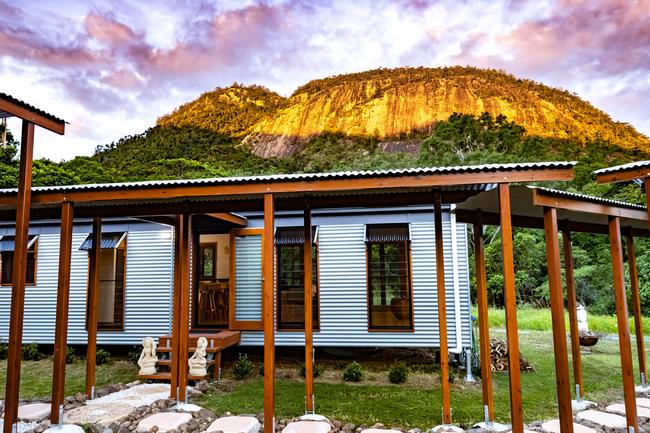 The Mount Jukes Eco Resort, built from scratch by yoga aficionado David Deakin, holds glamping tents and a half-moon shaped house that face Mt Jukes and Mr Deakin says the â€œenergyâ€ of the property has to be experienced to be understood. Picture: Contributed
