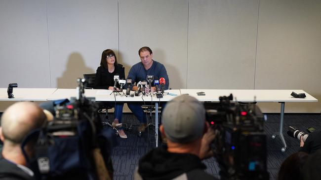 John Setka and Emma Walters face the media today. Picture: AAP