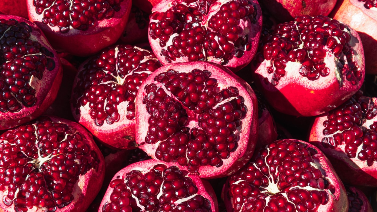 <h3><span>Pomegranate</span></h3><p><span>This rich-red fruit is not only low-cal, it&rsquo;s great for gut health because it contains polyphenols &ndash; a clever compound that helps regulate microbial activities in the body. &ldquo;Plant polyphenols are typically found in coloured fruit and vegetables,&rdquo; explains Scott-Young.&ldquo; Other top dietary sources include organic berries, dark leafy greens, green tea, freshly crushed garlic,&nbsp;</span><span>olives, citrus with the white pith, and spices such as ginger, cinnamon, and turmeric.&rdquo;</span></p>