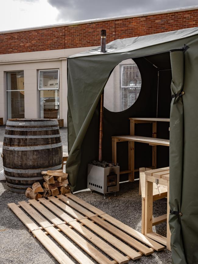 Hobartica Sauna Tent Experience on Hobart's Waterfront, as part of the 2024 Beaker Street Festival. Picture: Dearna Bond