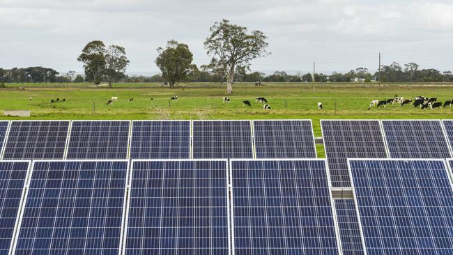 Solar panels installed at the Macalister Demonstration Farm in Victoria.