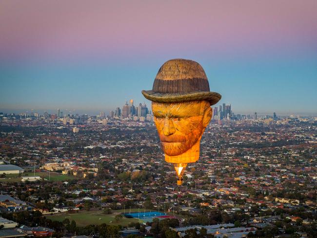 Vincent Van Gogh took flight over Melbourne this morning. Picture: Jake Nowakowski