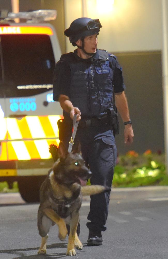 More than 35 police were brought in, including the public order response team and dog squad. Picture Tony Gough