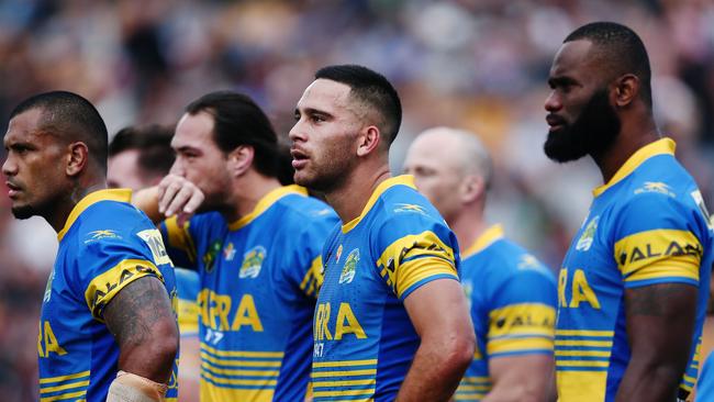 The Eels during the match against the New Zealand Warriors.