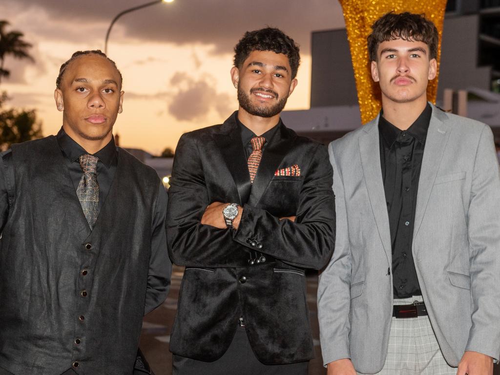 Joshua Yow Yeh, Maliki Giblett and Tyreece Hill at Mackay Northern Beaches State High School Saturday 7 October 2023 Picture:Michaela Harlow