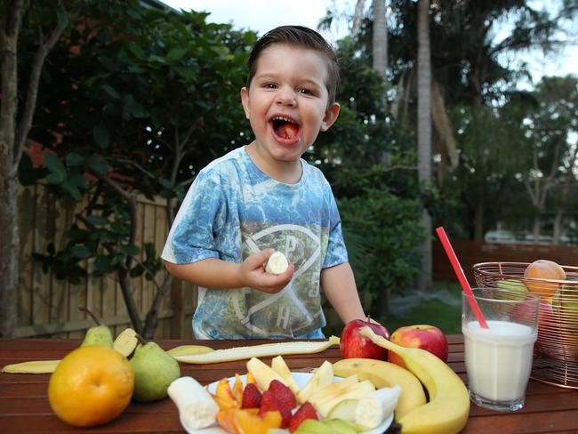 Zack, 3, likes his healthy (and fruity) brekkie. Picture: Tim Hunter.