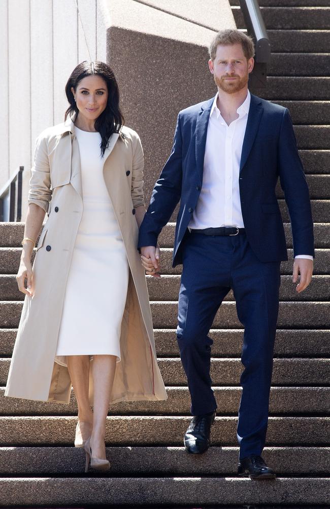 Meghan and Harry on the steps of the Opera House in Sydney on October 16, 2018. Picture: Getty Images