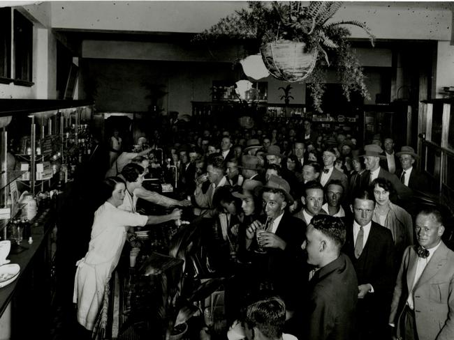 ONE TIME USE ONLY FOR SATURDAY TELEGRAPH HISTORY PAGE MUST CREDIT WOOLLAHRA LIBRARYInterior of confectionery shop in Olympic Theatre, showing customers, c1930.